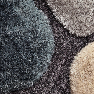 Grey/Blue Abstract Shaggy Modern Easy to Clean Rug for Dining Room Bed Room and Living Room-150cm X 230cm