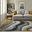 Grey Blue Bronze Abstract Jute Polyester Modern Living Room, Bedroom Rug - 160cm X 220cm