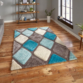 Grey / Blue Handmade Modern Shaggy Easy to clean Rug for Dining Room Bed Room and Living Room-120cm X 170cm