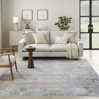 Grey Blue Modern Abstract Easy To Clean Living Room Bedroom & Dining ...