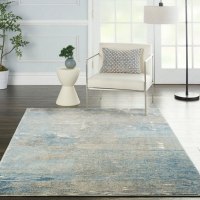 Grey Blue Modern Easy to Clean Abstract Rug for Living Room, Bedroom - 244cm X 305cm