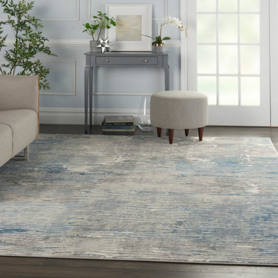 Grey Blue Modern Easy to Clean Abstract Rug for Living Room, Bedroom - 244cm X 305cm