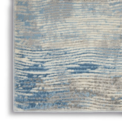 Grey Blue Modern Easy to Clean Abstract Rug for Living Room, Bedroom - 244cm X 305cm