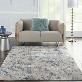Grey Blue Modern Floral Optical/ (3D) Rug Easy to clean Living Room and Bedroom-66 X 229cm (Runner)