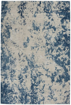 Grey Blue Rug, 10mm Thick Abstract Rug, Stain-Resistant Modern Luxurious Rug for Bedroom, & DiningRoom-66cm X 230cm (Runner)
