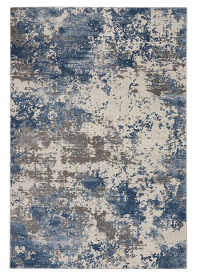 Grey Blue Rug, Luxurious Modern Abstract Rug, 10mm Thick Stain-Resistant Rug for Bedroom, & Dining Room-160cm X 221cm