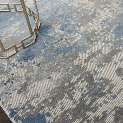 Grey Blue Rug, Luxurious Modern Abstract Rug, 10mm Thick Stain ...