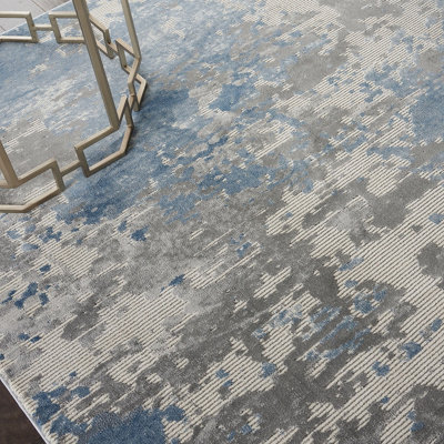 Grey Blue Rug, Luxurious Modern Abstract Rug, 10mm Thick Stain-Resistant Rug for Bedroom, & Dining Room-282cm X 389cm