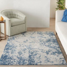 Grey Blue Rustic Textures Luxurious Easy to Clean Modern Abstract Bedroom & Living Room Rug -66 X 230cm (Runner)