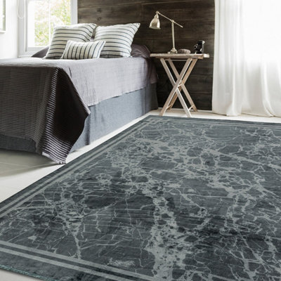Grey Border Luxurious Modern Abstract Bordered Easy to clean Rug for ...
