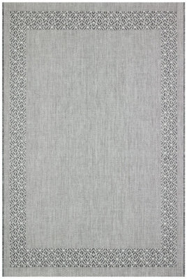 Grey Bordered Modern Easy To Clean Rug For Dining Room-160cm x 230cm