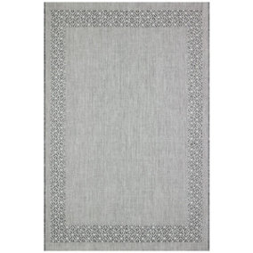 Grey Bordered Modern Easy To Clean Rug For Dining Room-160cm x 230cm