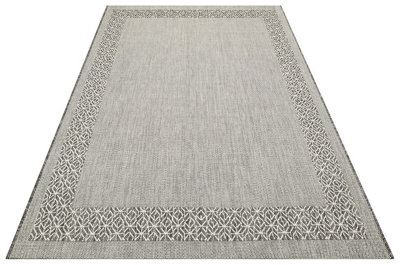 Grey Bordered Modern Easy To Clean Rug For Dining Room-160cm x 230cm