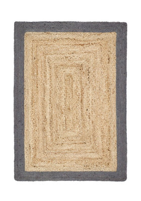 Grey Bordered Rug, Handmade Rug with 20mm Thickness, Modern Luxurious Wool Rug for Bedroom, & Dining Room-120cm X 170cm