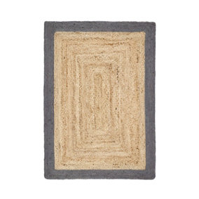 Grey Bordered Rug, Handmade Rug with 20mm Thickness, Modern Luxurious Wool Rug for Bedroom, & Dining Room-80cm X 150cm