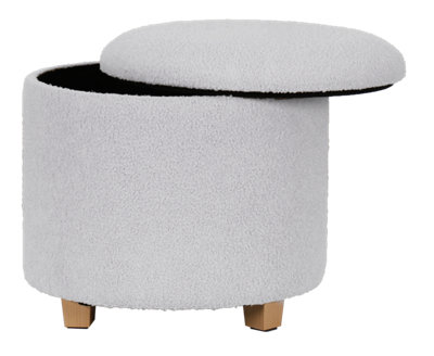Grey Boucle Teddy Storage Box Upholstered Pouffe Storage Bench Stool
