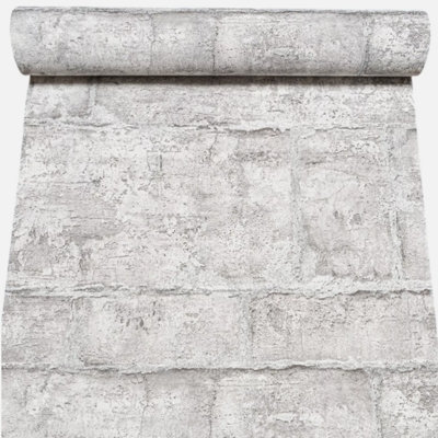 Grey Brick Effect Wallpaper Stone Textured Metallic Shimmer