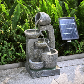 Grey Cascade Solar Powered Resin Water Fountain with LED Light 45 cm