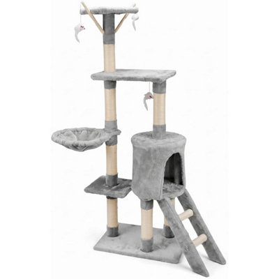 Grey Cat Tree Tower with Condos, Scratching Posts, Platforms and Ladder ...