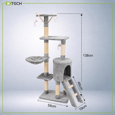 Grey Cat Tree Tower with Condos, Scratching Posts, Platforms and Ladder ...