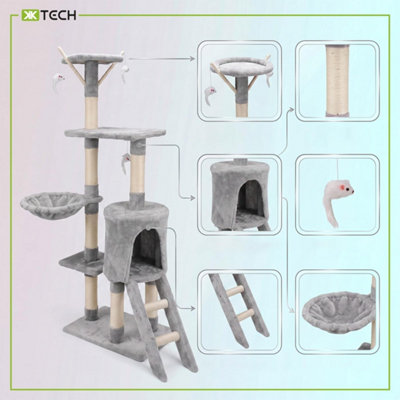 Grey Cat Tree Tower with Condos, Scratching Posts, Platforms and Ladder ...