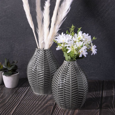 Grey Ceramic Leaf Inspired Vases - Set of 2