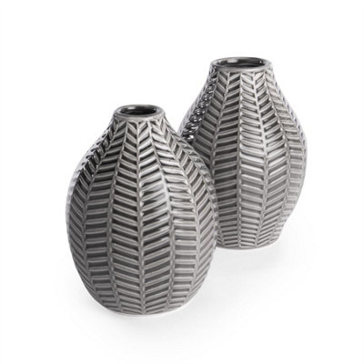 Grey Ceramic Leaf Inspired Vases - Set of 2