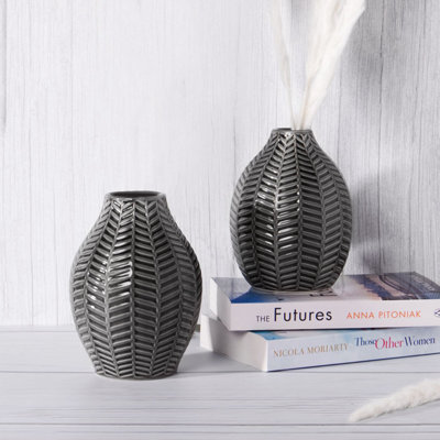Grey Ceramic Leaf Inspired Vases - Set of 2 - 5