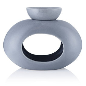Grey Ceramic Oval Burner with Removable Bowl - (H) 14 cm