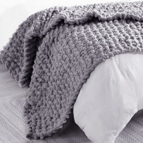 Grey Chenille Blanket Fluffy Blanket for Sofa Bed 180cm(L)