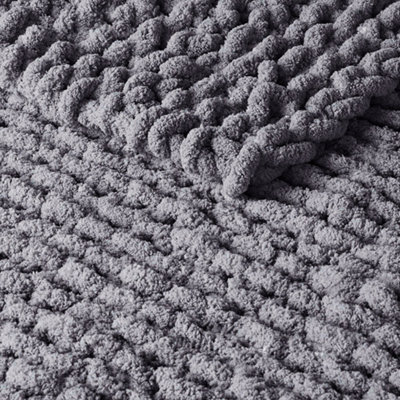 Grey Chenille Blanket Fluffy Blanket for Sofa Bed 180cm(L)