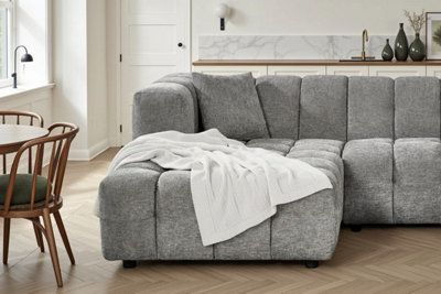 Grey Chenille Fabric Left Hand Facing Corner Sofa with Ottoman LUGANO