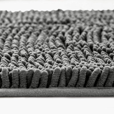 Grey Chenille Mat Non Slip Small Bathroom Mat Luxury Soft Floor Mat