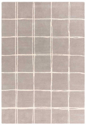 Grey Chequered Wool Modern Shaggy Handmade Rug For Living Room Bedroom & Dining Room-200cm X 290 cm