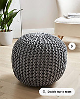 Grey Chic Chunky Cable Knit Knitted Pouffe Round Footstool Cushion
