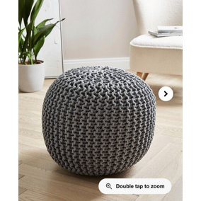 Grey Chic Chunky Cable Knit Knitted Pouffe Round Footstool Cushion