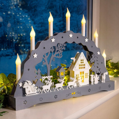 Grey Christmas Candle Arch with Village Scene Christow