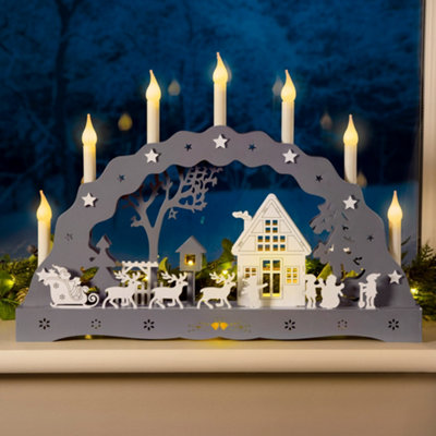 Grey Christmas Candle Arch with Village Scene Christow