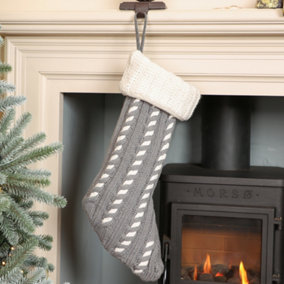 Grey Chunky Knit Xmas Gift Decoration Christmas Stocking