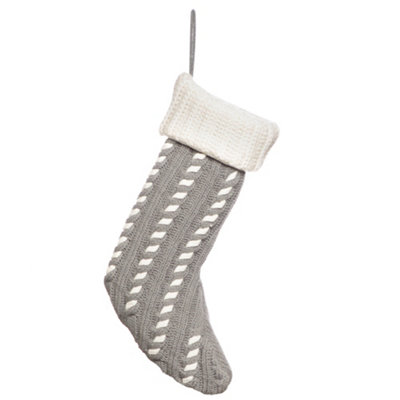 Grey Chunky Knit Xmas Gift Decoration Christmas Stocking