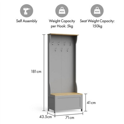 Grey Coat Stand with Shoe Storage, Hallway Unit & Storage Bench