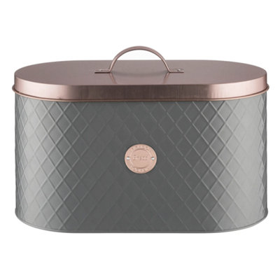 Grey Coated Typhoon Henrik Steel 7.5 L Bread Bin Storage With Air tight Copper Lid.