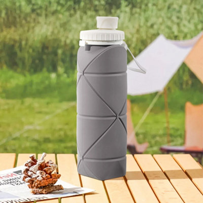 Grey Collapsible 600ml Silicone Water Bottle