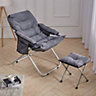 Grey Comfy Folding Suede Moon Chair with Footstool