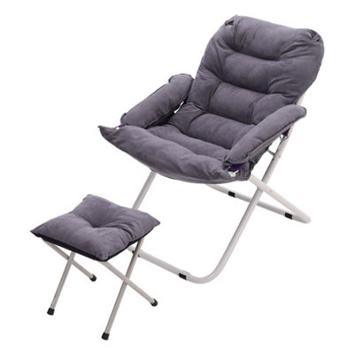 Grey Comfy Folding Suede Moon Chair with Footstool | DIY at B&Q