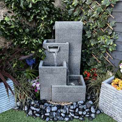 Grey Contemporary 4 Pillars Contemporary Mains Plugin Powered Water Feature