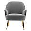 Grey Contemporary Upholstered Comfy Armchair with Gold-Plated Feet