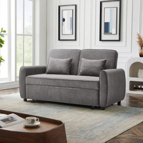 Grey Convertible Sofa Bed with 2 Pillows