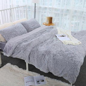 Grey Coral Fleece Warm Plush Soft Fluffy Shaggy Bedding Sheet Throw Blanket 130x160 cm