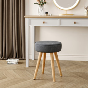 Grey Corduroy Round Dressing Table Stool Footstool Dia 350 x H 430 mm